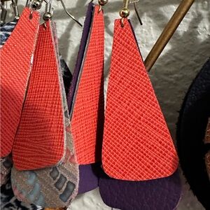 Leather pink and  Purple Leather Earrings